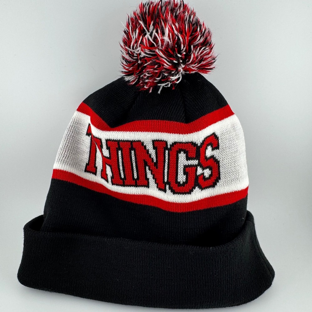 Stranger Things Loungefly Beanie Hat Netflix‎ Cap Black Red Pom Pom Unisex - Picture 2 of 4